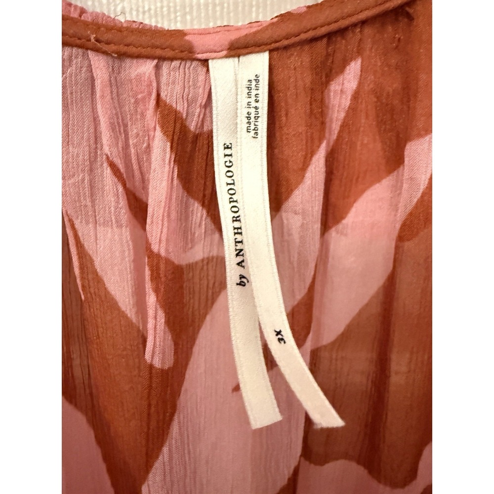 Anthropologie Maxi Dress Women 3X Terracotta Pink Abstract Floral Sheer Boho - Picture 2 of 8